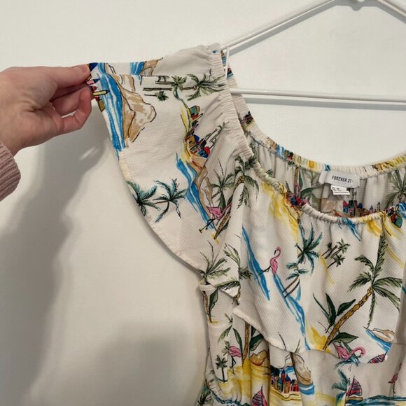 FOREVER 21 Plus Size Beach Motif Romper White Summer Print Off the Shoulder 3X - Picture 8 of 15